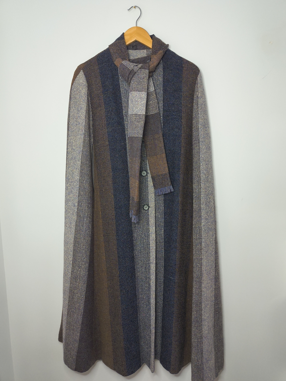 Avoca Collection Vintage Irish Wool Striped Cape Brown & Blue Medium